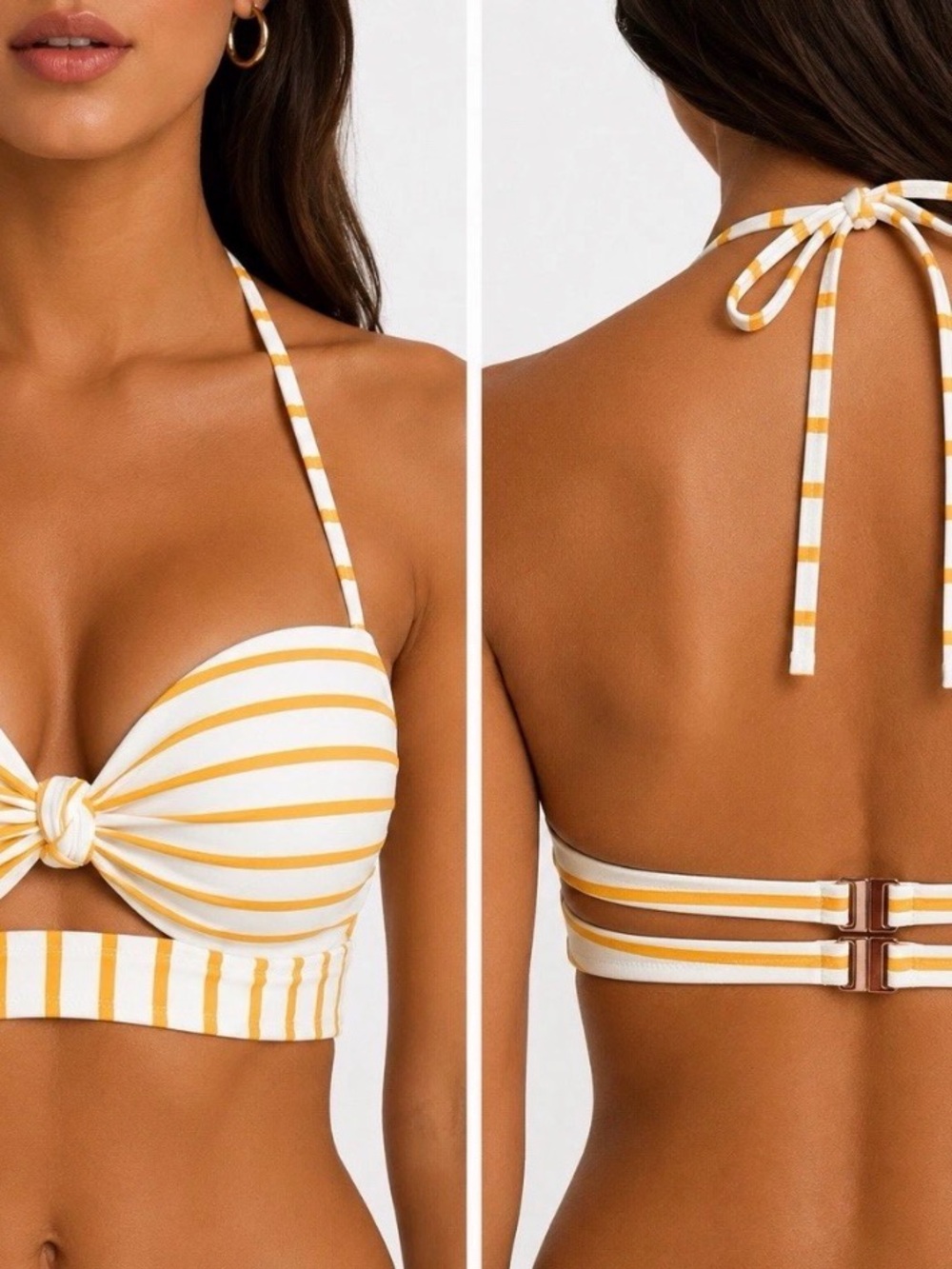 Shade & Shore Bikini Top 36DD White Yellow Stripe Underwire Swim Top